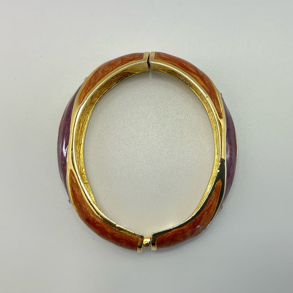 NWOT Enamel Bangle Bracelet with Clear Crystals, Hinged Cuff, Modern, Elegant - Picture 9 of 11